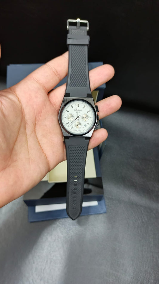 Tissot PRX Rubber Strap ( Black-Silver)