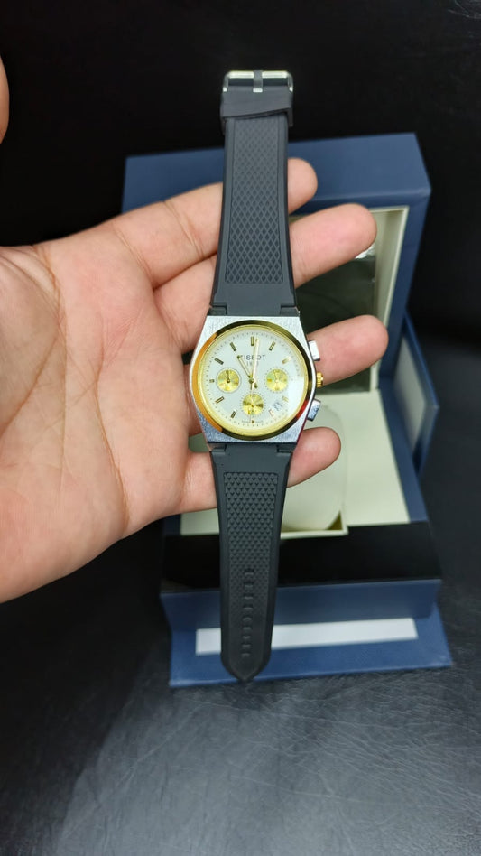 Tissot PRX Rubber Strap ( Gold-Silver)
